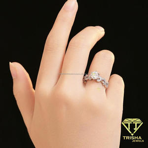 Round Cut Moissanite Diamond <b>Ring</b> <b>925</b> Sterling <b>Silver</b> Curved Band Engagement Wedding Jewelry For Women By Trisha Jewels - Product Image 4