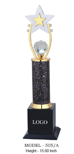Trophée étoile en métal avec boule en verre et base dorée Modèle 505 A B C pour sports et jeux avec base en bois noir - Product Image 4