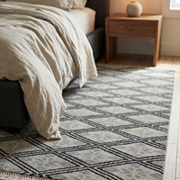 Tapis en laine tufté à la main gris et noir à motif losanges nordiques, géométrique moderne, antidérapant, écologique, pour salon et hôtel