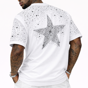Camiseta Blanca de Lujo para Hombre con Gráfico de Estrella de Diamantes de Imitación, Oversize de Algodón, Estilo Urbano, con Cristales, Moda, Marca Privada OEM USA - Product Image 3