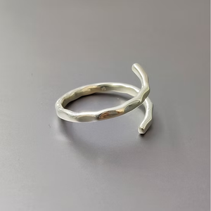 Minimalist <b>Adjustable</b> Open 925 <b>Sterling</b> <b>Silver</b> <b>Ring</b> Textured Hammered Band Elegant Unisex Jewelry Daily Wear - Product Image 2