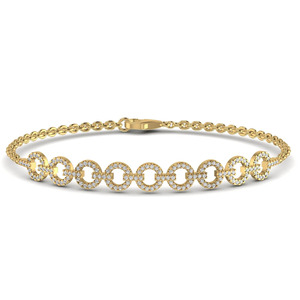 Pulsera de Oro Sólido de 14K con Diamante Cultivado en Laboratorio de Corte Brillante, Color Clásico E, Diseño de Halo Circular Abierto, Claridad VVS1, para Mujer - Product Image 1