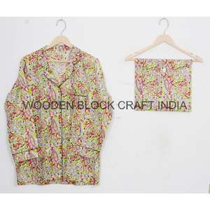 Nouvel ensemble pyjama élégant fait main en coton ultra doux pour femme, motif floral, chemise et pantalon de nuit pour l'été - Product Image 4