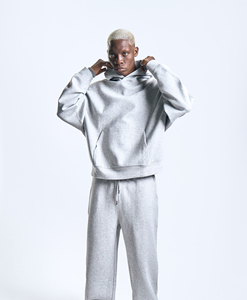 Sudadera con Capucha Extra Grande para Hombre, Color Gris Sólido, Algodón, Informal, para Otoño - Product Image 1