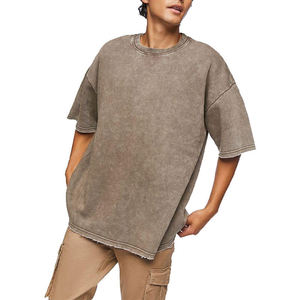 Camiseta de Hombre de Lujo con Efecto Desgastado, 100% Algodón, de Alta Calidad, Lisa, con Logo Vintage Personalizado, Lavado Ácido, Oversize - Product Image 6