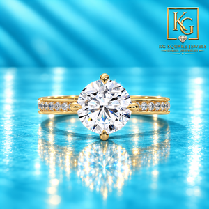 Elegante Anillo de Compromiso de Oro Amarillo de 14 Quilates con Incrustaciones de Diamantes Redondos y Diamante Cultivado en Laboratorio para Mujer, Joyería Fina - Product Image 1