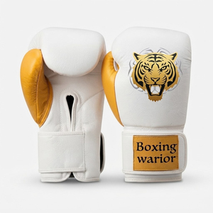 Guantes de Boxeo Profesionales de Piel de 8oz para Entrenamiento y Sparring, con Absorción de Humedad, Dedos Completos, Cierre de Gancho y Bucle, Color Blanco y Dorado, Yamu YM-BG-32 - Product Image 6