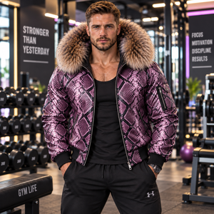 <b>Men's</b> Exotic Leather Zip Front Jacket with Fox Fur Hood Premium Urban Fashion <b>Coat</b> | Herren Lederjacke | Chaqueta Hombre Cuero - Product Image 1