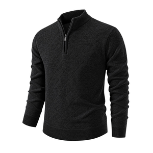 Pull d'hiver pour homme uni à col montant zippé, manches longues, poignets et ourlet côtelés, pour la vente en gros de vêtements décontractés - Product Image 1