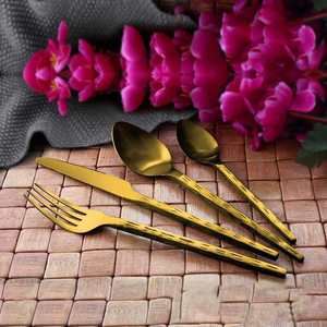 Couverts martelés à revêtement PVD or ensemble de 4 pièces de vaisselle en acier inoxydable avec tige de riz pour la salle à manger - Product Image 5