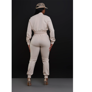 Ensemble de survêtement uni personnalisé pour femme, veste courte à manches longues et pantalon de survêtement ajusté à chevilles resserrées, deux pièces - Product Image 6