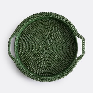 Plateau de service rond en rotin vert tressé à la main, écologique, avec poignées, pour café, hôtel, vente en gros, fournisseur durable - Product Image 1