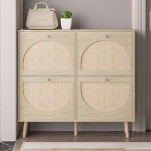 4 Drawers Rattan Shoe Cabinet Organize Your Shoes with Style Elegant Cupboard Storage Rack Unit - Product Image 1