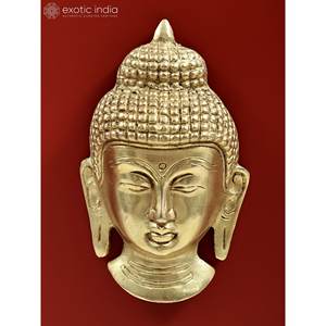 Ídolo de cabeza de Buda de latón de 5 pulgadas hecho a mano en la India máscara colgante de pared - Product Image 1