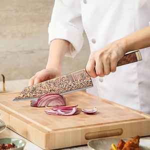 Cuchillo de Cocina Artesanal de Cobre Damasco con Hermoso Patrón de Acero en Capas, Mango Personalizado, Cuchillo Culinario Premium Hecho a Mano - Product Image 3