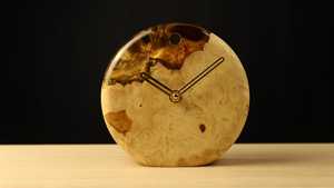 Natural Wood Epoxy Resin Modern Electric Silent Analog Table <b>Clock</b> Needle Hygrometer for Living Room Bedroom Hotel Room Decor - Product Image 5