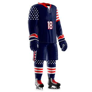 Ensembles d'uniformes de hockey sur glace respirants et anti-rétrécissement, brodés, à manches longues, avec short, anti-humidité et écologiques - Product Image 6