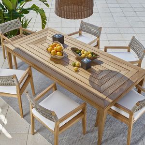 Luxury Outdoor Teak Wood <b>Dining</b> <b>Table</b> Set Modern Patio Rope Chair Garden Villa Resort Furniture - Product Image 1