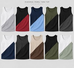 Débardeur sans manches col rond pour homme, écologique, sportif, color-block bleu marine, tricoté, coupe décontractée, respirant, en coton/fibre de bambou - Product Image 6