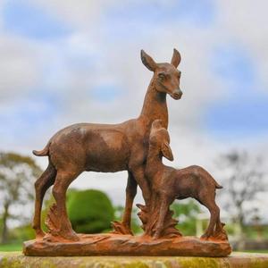 Life Size Doe Deer With Baby Fawn <b>Statue</b> Rust Finish Ground Mount Garden And Farmhouse Supplies - Product Image 5