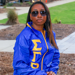 Custom SGRHO Reversible Line <b>Jacket</b> for <b>Women</b> Sigma Gamma Rho Greek Sorority Blue Gold <b>Zip</b> <b>Up</b> Windbreaker Casual Outerwear - Product Image 1