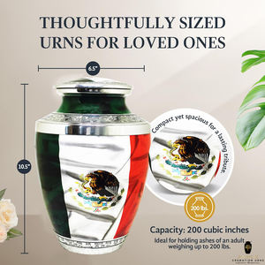 Urne funéraire pour cendres humaines avec drapeau du Mexique |   Urne funéraire en métal pour adultes |   Urne funéraire écologique de 220 pouces cubes en gros - Product Image 5