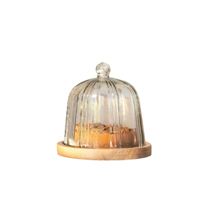 Wholesale Prices Round Wood Cake Stand With Glass Dome Cover Reusable Dessert Display For Home Bakery Events - Product Image 1