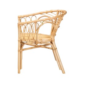 Looped Backrest Natural Rattan <b>Dining</b> Chair with Armrests Handcrafted Wicker <b>Armchair</b> for Elegant <b>Dining</b> Room Restaurant Hotel - Product Image 2