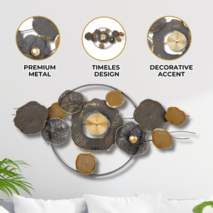 Décoration murale en métal abstraite florale de luxe, œuvre d'art botanique sculpturale avec accents dorés et charbon pour les intérieurs modernes - Product Image 4