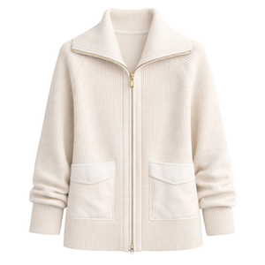 <b>Women</b> Zip Through Knit <b>Jacket</b> Textured Stitch Zip Front Long Sleeve <b>Utility</b> Pocket Casual Layering Outerwear for Everyday Wear - Product Image 1