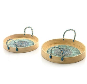 Bandeja de servir de ratán y madera hecha a mano, estilo único, para comida y postres, al precio más bajo. - Product Image 4