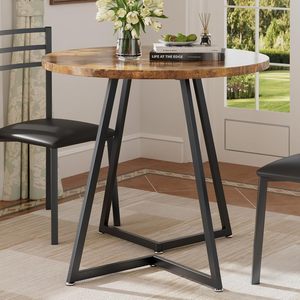 Table à manger ronde avec plateau en bois veiné et structure en acier, table de cuisine pour 2 à 4 personnes, marron antique - Product Image 3