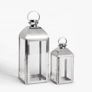 Handmade Set 2 Outdoor Stainless Steel 304 Candle Holder <b>Lanterns</b> <b>Christmas</b> Pillar Holder Home Decorative Metal Wood Candle - Product Image 1