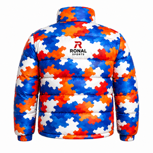High Quality Custom OEM Printed Crocheted <b>Waterproof</b> Breathable Plus Size Slim Fit Hooded Puffer <b>Jacket</b> Men Custom Logo Casual - Product Image 2