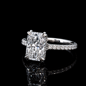 Luxury Radiant Cut Solitaire <b>Diamond</b> <b>Ring</b> with Hidden Halo and Pave Band for Women Engagement Wedding Jewelry - Product Image 6