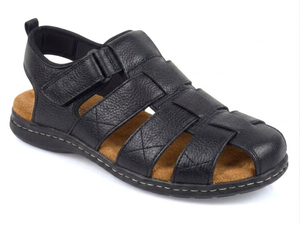 Sandales noires en cuir véritable pour hommes à brides croisées, bout ouvert, fermeture auto-agrippante, décontractées, confortables pour l'été, semelle extérieure en caoutchouc, semelle intermédiaire en liège - Product Image 1