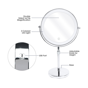 Rotatable 1X/10X Magnification Vanity Mirror 5000mAh Battery, 8-inch LED Double-Sided Makeup Mirror, 3-Color Dimmable Mirror - Product Image 5