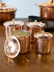 Round Copper Utility Canister Handmade Pantry <b>Storage</b> <b>Jar</b> <b>Kitchen</b> Food Vessel Tea Coffee Sugar Container Spice Holder - Product Image 1