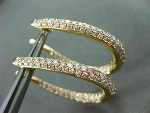 Tishya Diamond Moissanite <b>Hoop</b> Earrings Yellow Gold Plated 925 <b>Silver</b> Pave Diamond Style for Women - Product Image 4