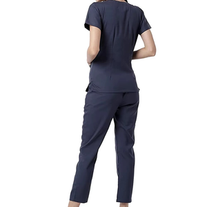 Conjunto de Uniforme Médico sin Mangas con Cuello Alto para Mujer, Blusa Mate para Enfermeras y Doctoras OEM, Conjunto de Uniforme Médico con Cuello en V Azul Marino para Mujer, Algodón - Product Image 2