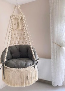 Handmade Macrame <b>Hammock</b> Swing Chair, Boho Decor, Included Cushion - Product Image 2