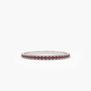 Anillo de Eternidad Completo de Oro Sólido de 14k con Incrustaciones de Rubíes de 1.20mm, Joyería Fina Hecha a Mano, Anillo Apilable para Boda o Compromiso - Product Image 1