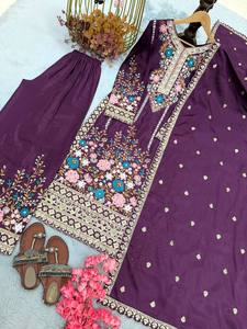 Ensemble haut, palazzo et dupatta en soie chinon lourde brodée à la main avec sequins, entièrement cousu, pour femme, tenue ethnique, matière de robe ZW 140 A - Product Image 6