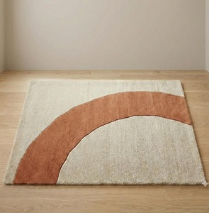 Modern <b>Abstract</b> Arch Pattern Hand Tufted Wool Anti-Slip Area Rug Soft Minimalist Carpet for Living Room Bedroom Home Decor - Product Image 1