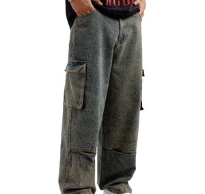 Pantalones Cargo Holgados Transpirables Estilo Vintage de Pierna Ancha para Trabajo, Tácticos, de Exterior, Vaqueros de Mezclilla con Bolsillos al por Mayor OEM ODM - Product Image 5