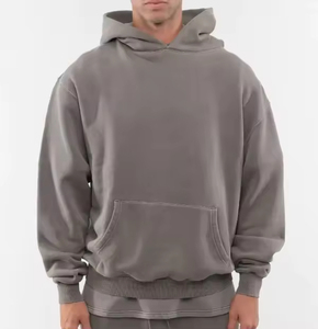 Sweat à capuche personnalisé de qualité supérieure en molleton épais, respirant, 100 % coton, 430 g/m², coupe oversize, effet délavé, pour homme, collection automne, OEM - Product Image 2