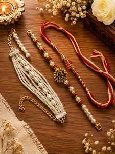 Traditional Indian Rose <b>Gold</b> Plated <b>Beaded</b> <b>Bracelet</b> Set Pearl Crystal Garnet Om Chain Link Jewelry Unisex Wedding Party Gift - Product Image 5