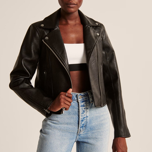Nouvelle veste de motard en cuir d'agneau véritable, style streetwear, vente chaude, pour femme, avec doublure longue en laine, personnalisable - Product Image 3