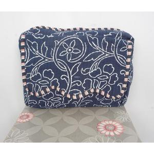 Vintage Cotton Cosmetic Bag Blue Tassel Quilted Pouch Zipper Closure Eco-Friendly Portable Makeup Organizer From Rajasthan - Product Image 6