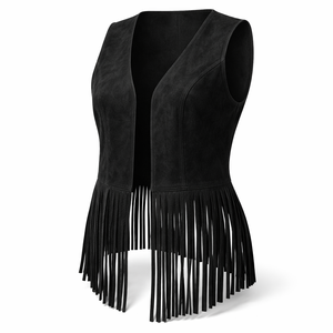 Chaleco de Gamuza Negra con Flecos para Mujer, Venta al Por Mayor Directo de Fábrica - Proveedor OEM para Compras al Por Mayor - Product Image 3